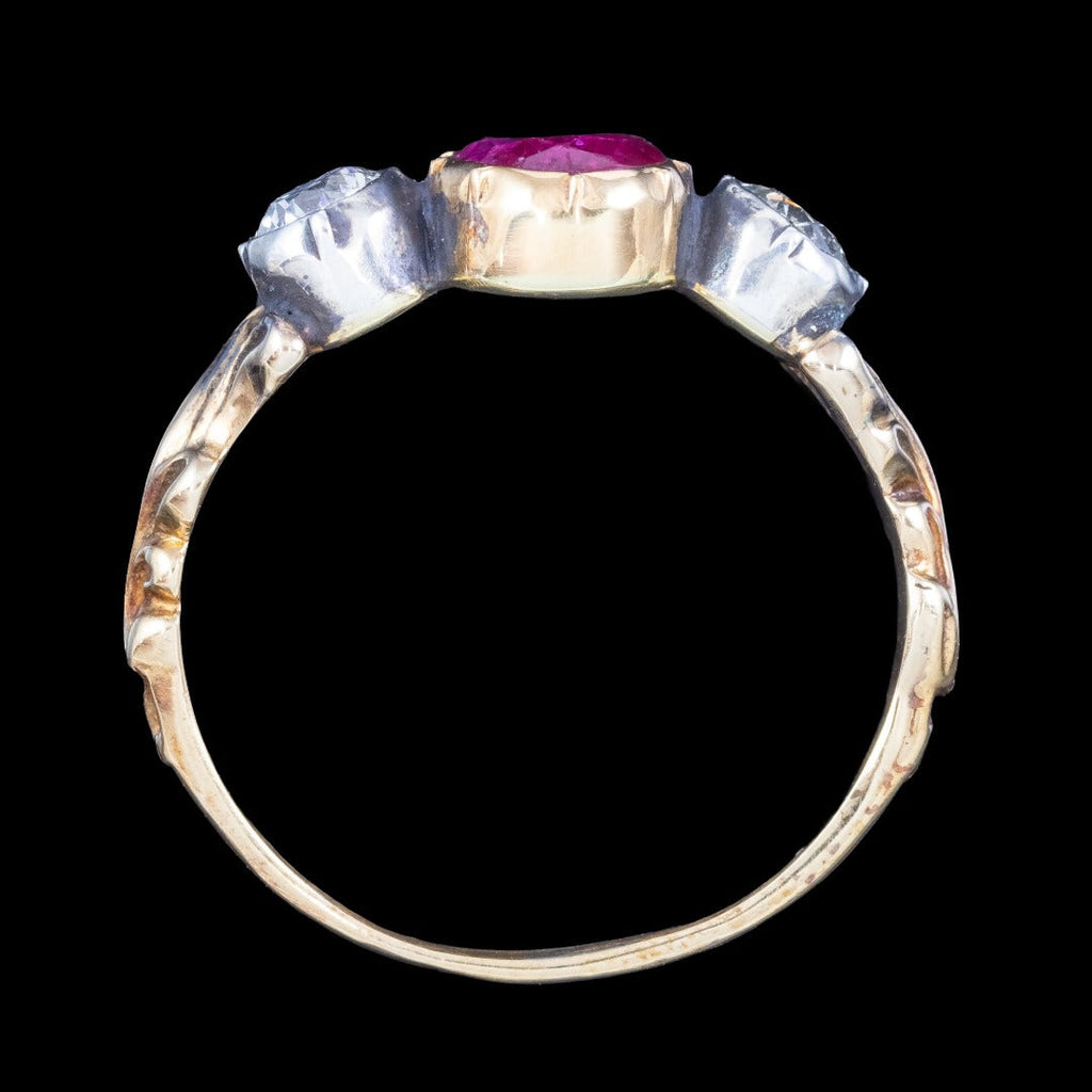 Georgian Style Ruby Diamond Trilogy Ring 0.85ct Ruby