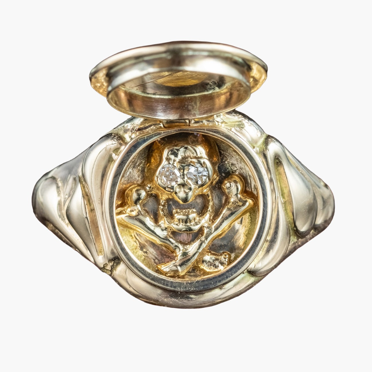 Georgian Style Memento Mori Locket Ring With Diamond Skull Main image