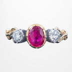 Georgian Style Ruby Diamond Trilogy Ring 0.85ct Ruby