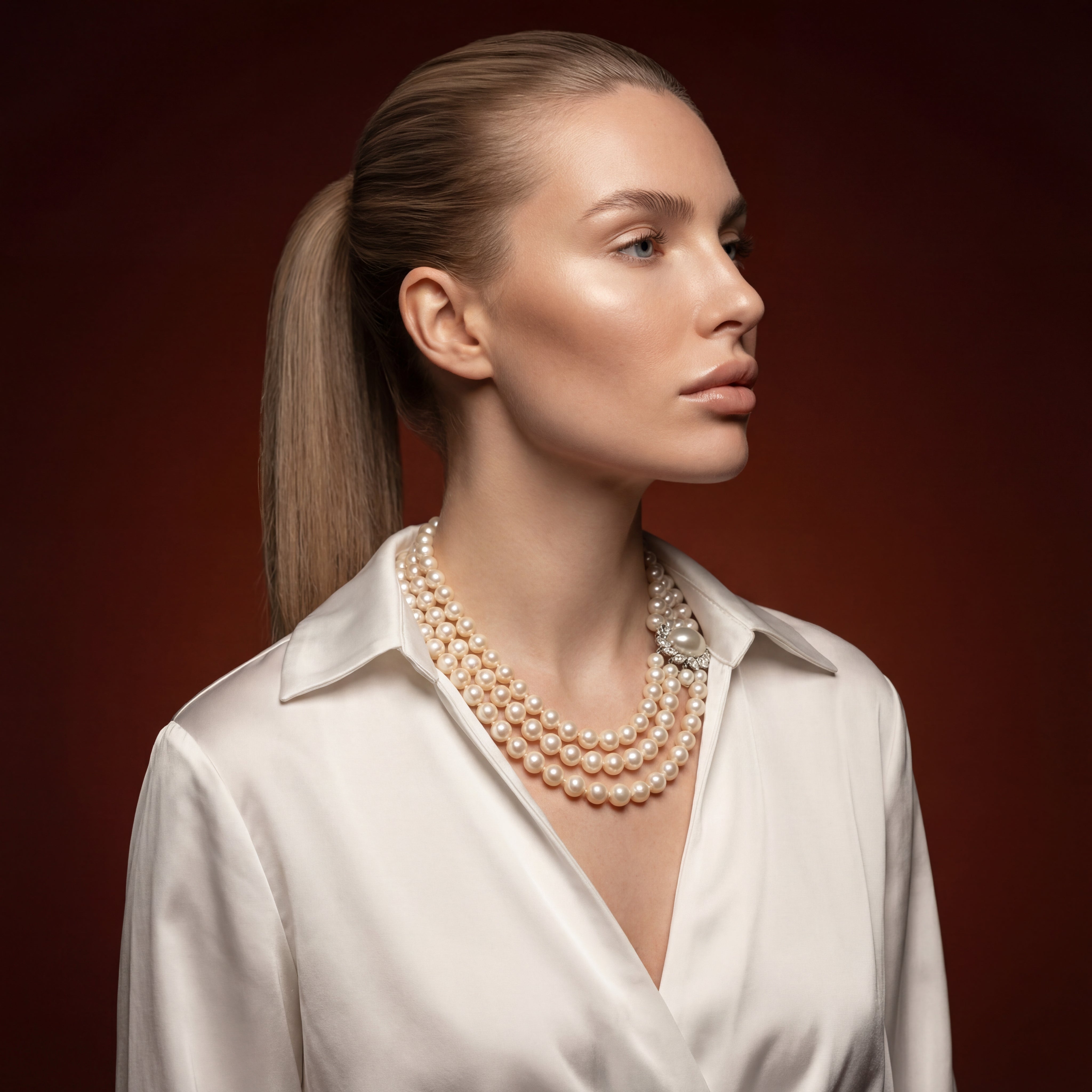 Art Deco Four Strand Pearl Necklace With Pearl Diamond Clasp Secondary image