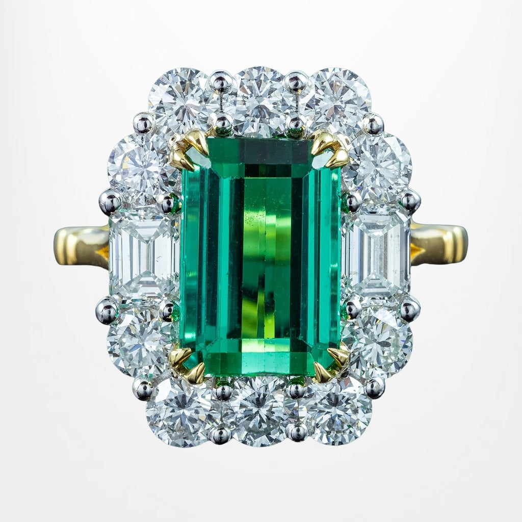 Edwardian Style Tourmaline Diamond Cluster Cocktail Ring With Cert