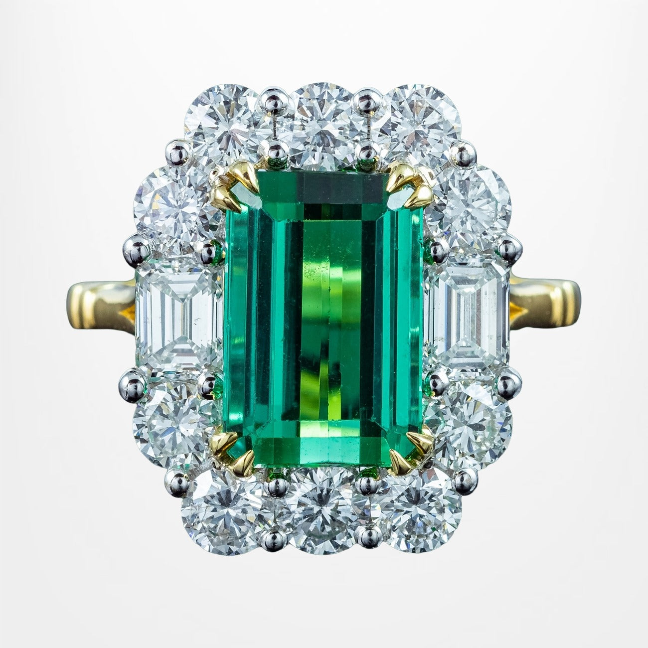 Edwardian Style Tourmaline Diamond Cluster Cocktail Ring With Cert