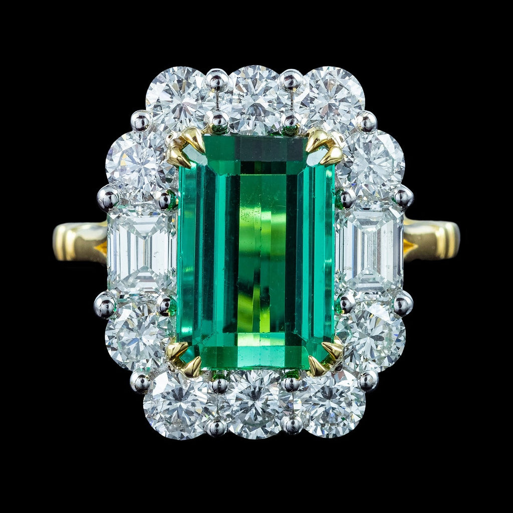 Edwardian Style Tourmaline Diamond Cocktail Ring 5.55ct Tourmaline With Cert