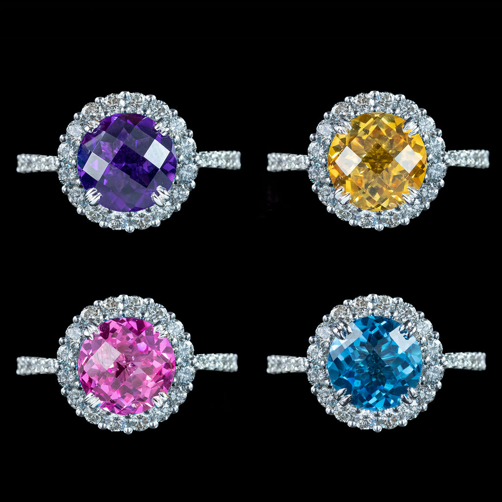 Interchangeable Multi-Gemstone Cluster Ring With Box