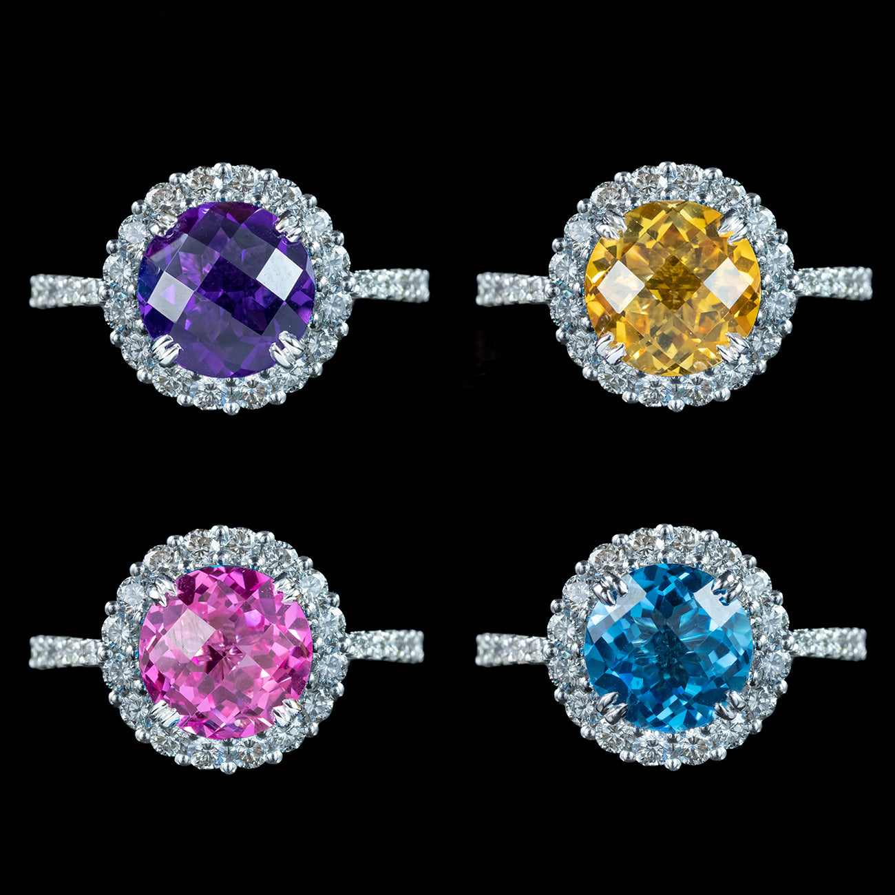 Interchangeable Multi-Gemstone Cluster Ring With Box