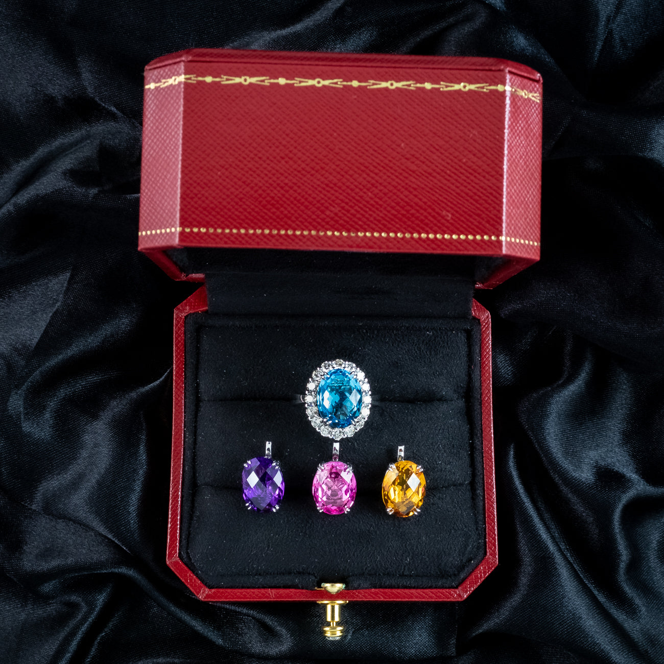 Edwardian Style Interchangeable Multi-Gemstone Cluster Ring With Box Secondary image
