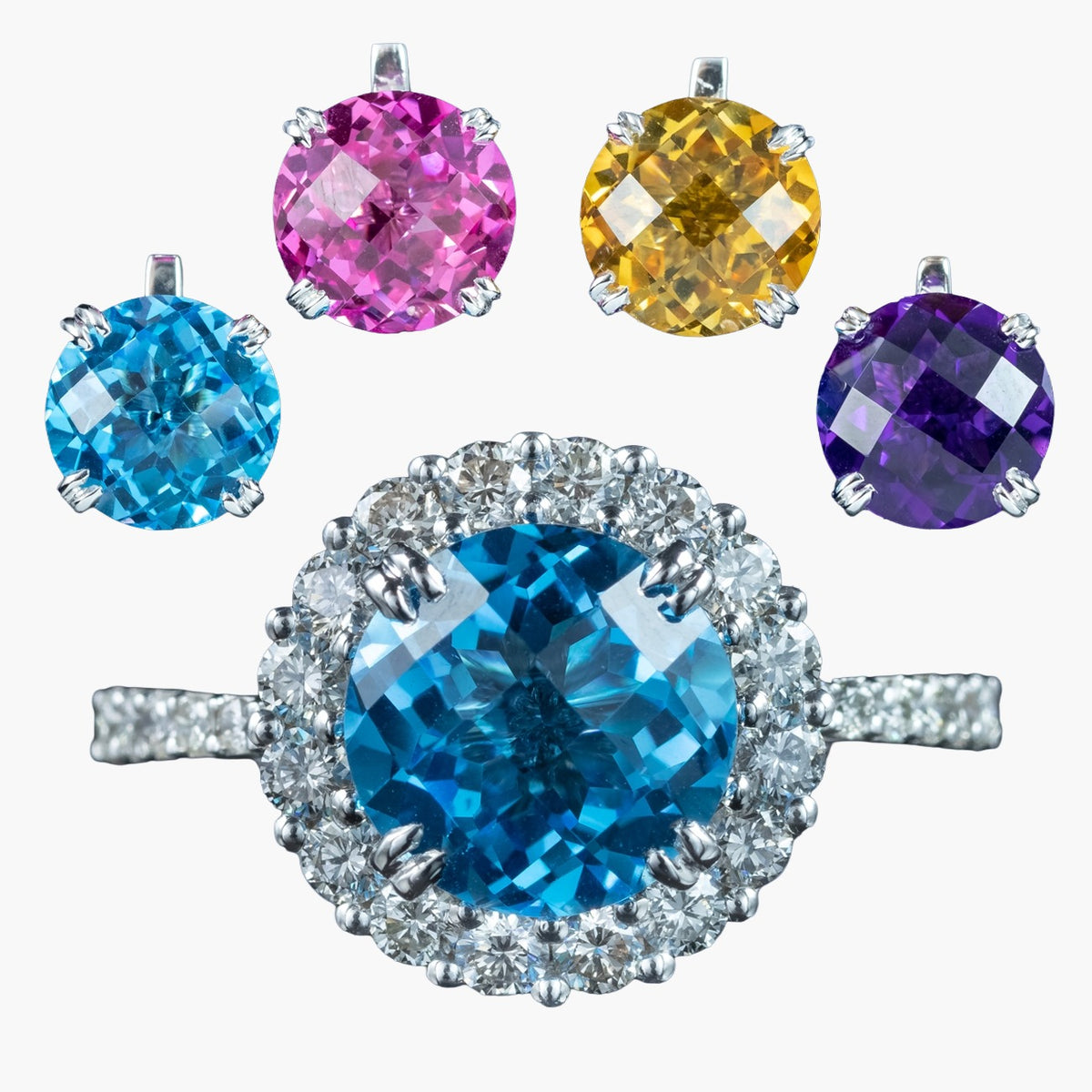 Interchangeable Multi-Gemstone Cluster Ring With Box Main image