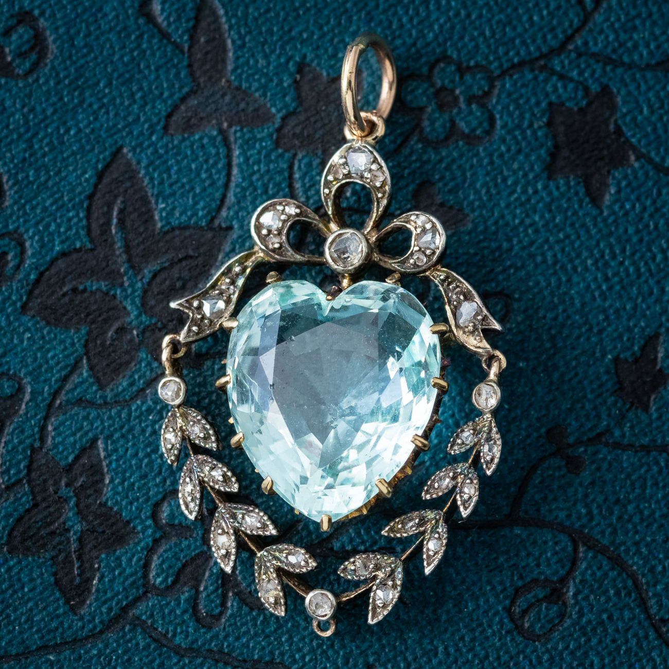 Antique Victorian Aquamarine Diamond Heart Pendant 6ct Aqua Secondary image
