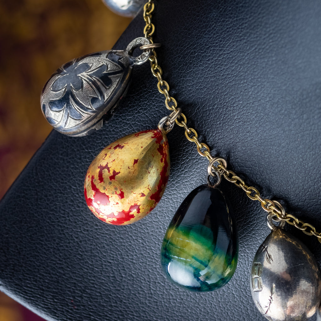 Vintage Gemstone Egg Dropper Necklace 9ct Gold