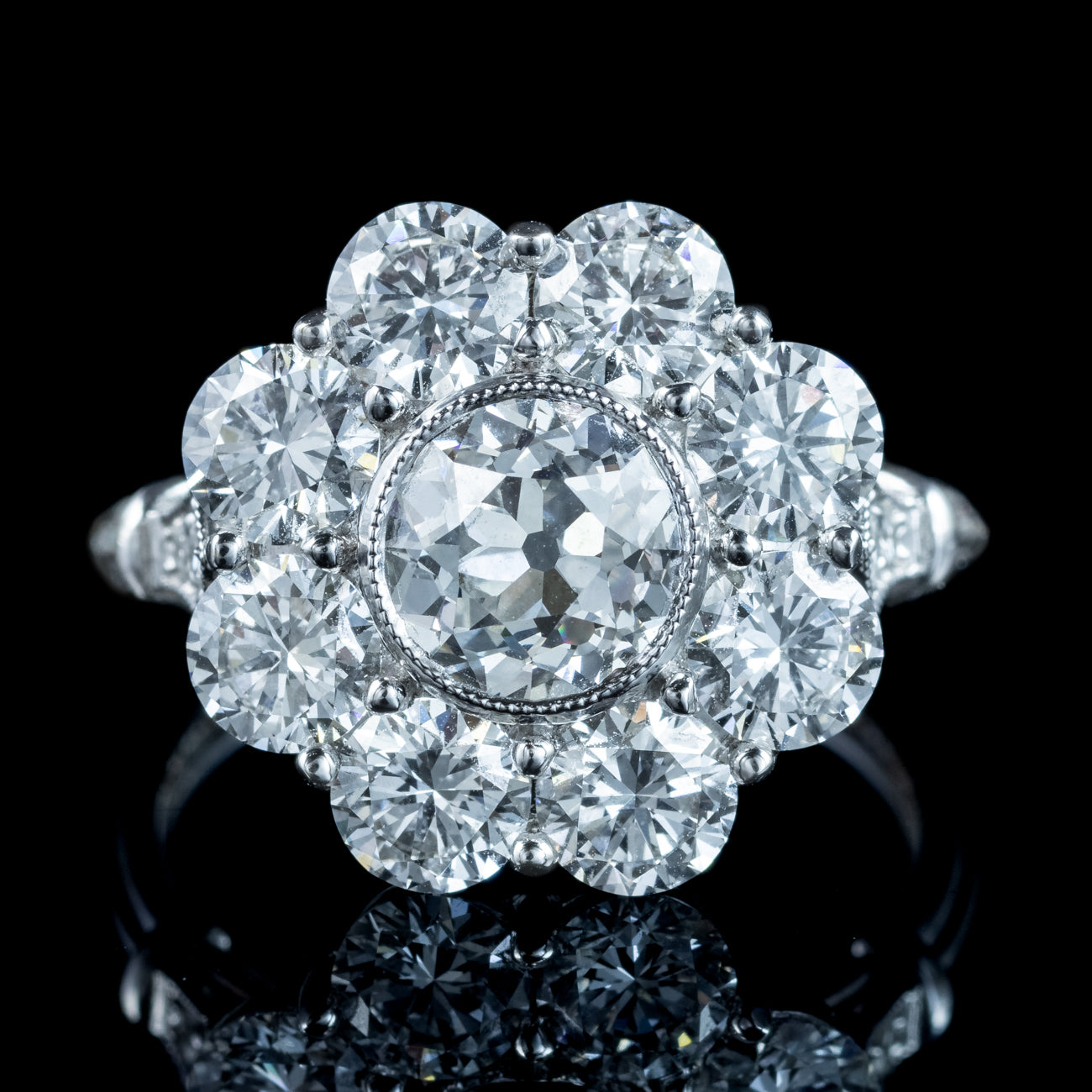 Edwardian Style Lab Grown Diamond Daisy Cluster Ring 3.96ct Total