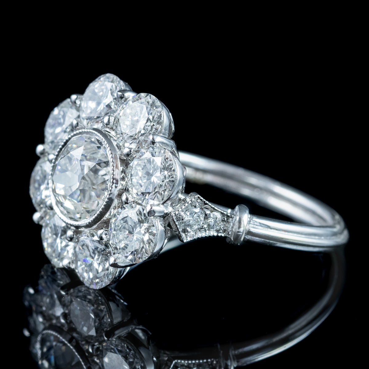 Edwardian Style Lab Grown Diamond Daisy Cluster Ring 3.96ct Total