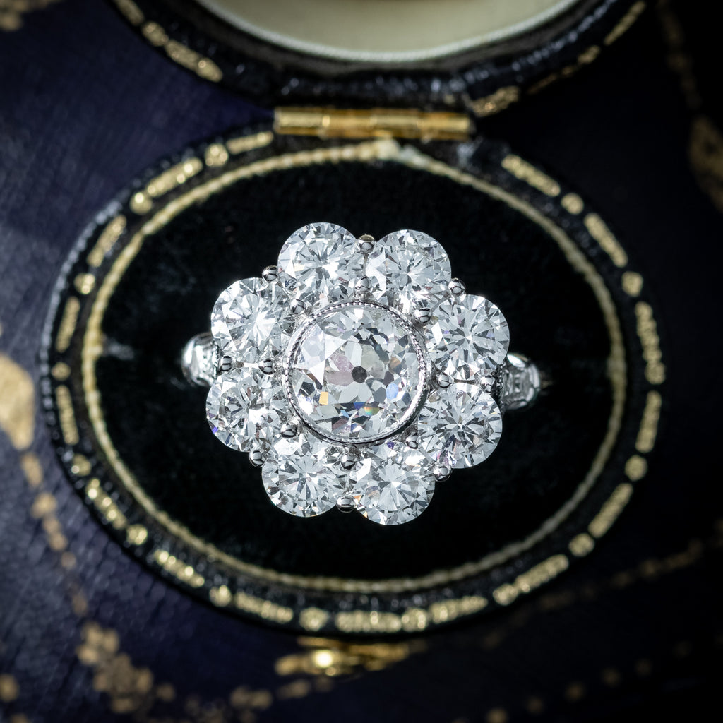 Edwardian Style Lab Grown Diamond Daisy Cluster Ring 3.96ct Total