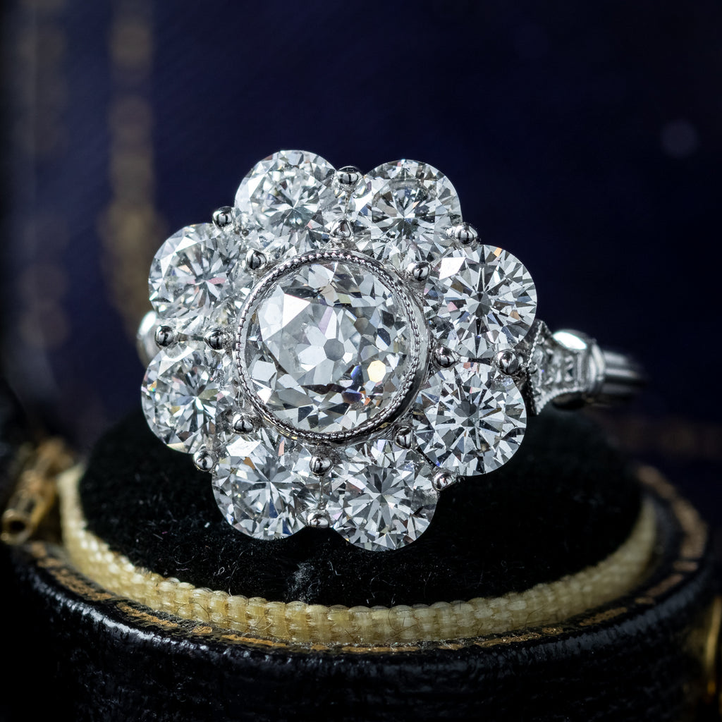 Edwardian Style Lab Grown Diamond Daisy Cluster Ring 3.96ct Total