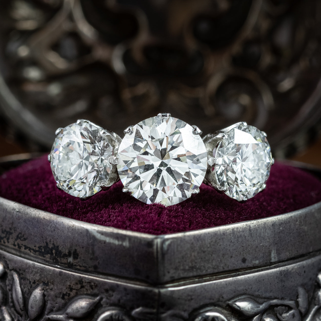 Edwardian Style Lab Grown Diamond Trilogy Ring 6.71ct Total With Certs