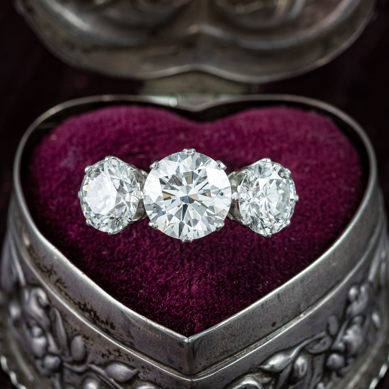 Edwardian Style Lab Grown Diamond Trilogy Ring 6.71ct Total With Certs
