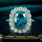 Edwardian Style Zircon Diamond Cluster Cocktail Ring 9.04ct Blue Zircon