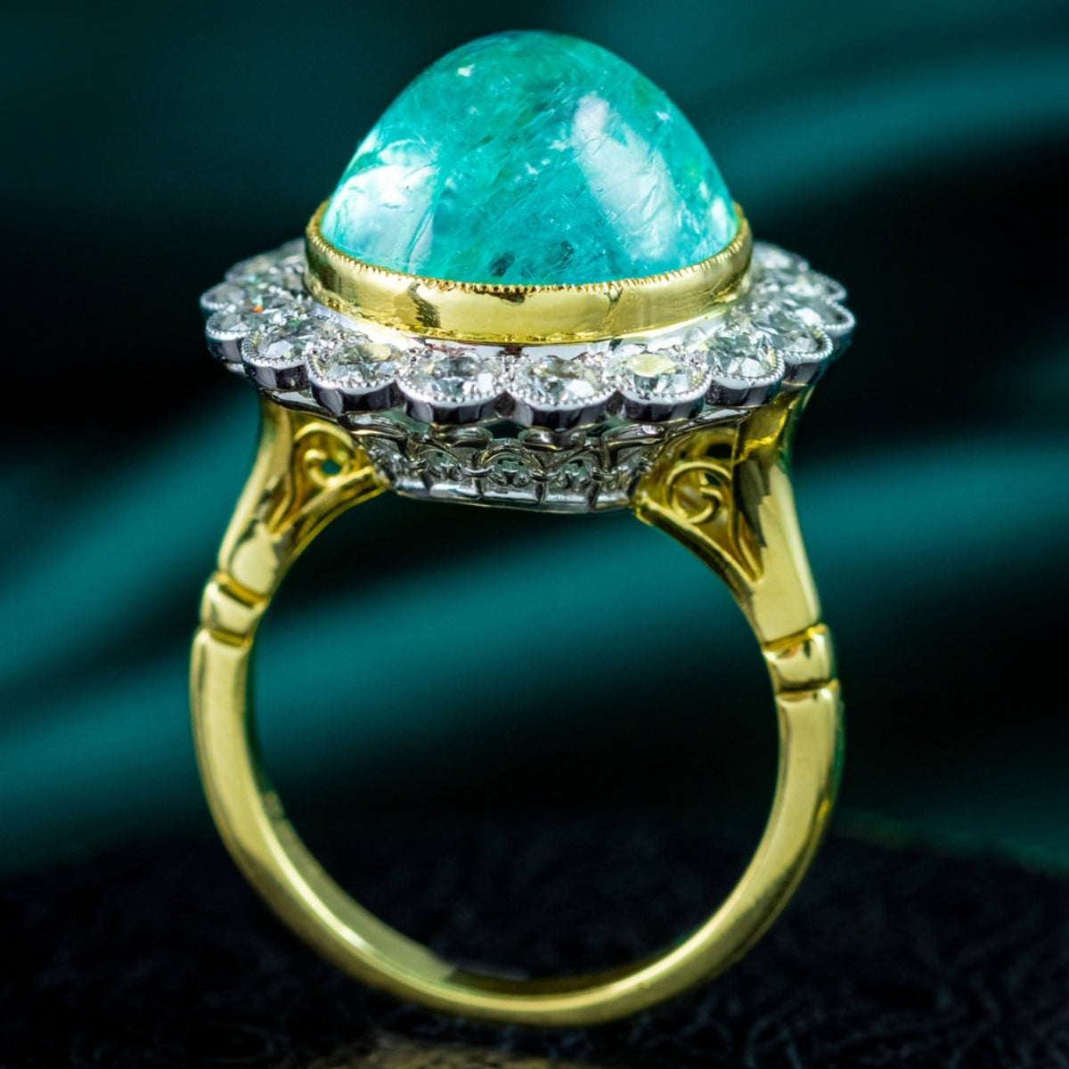 Edwardian Style Paraiba Tourmaline Diamond Cluster Cocktail Ring 12.87ct Tourmaline