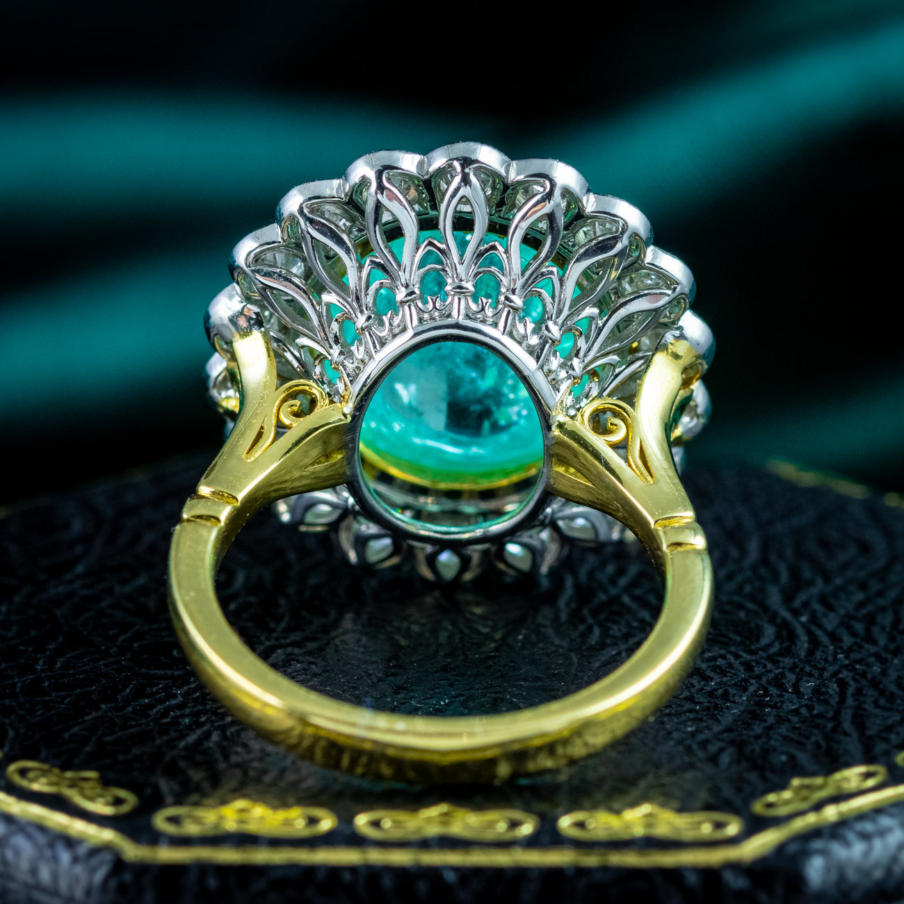 Edwardian Style Paraiba Tourmaline Diamond Cluster Cocktail Ring 12.87ct Tourmaline
