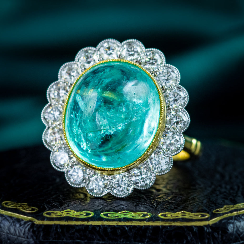Edwardian Style Paraiba Tourmaline Diamond Cluster Cocktail Ring 12.87ct Tourmaline