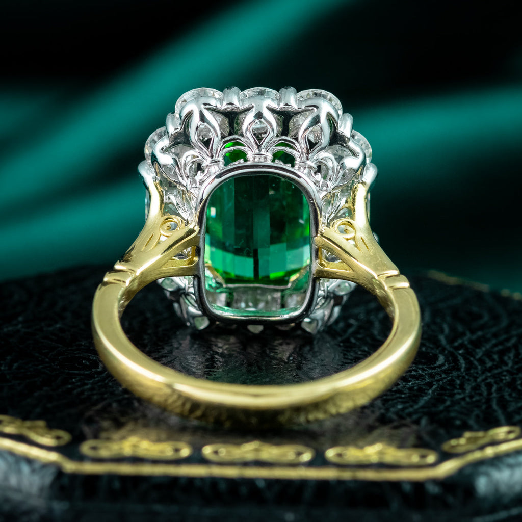 Edwardian Style Tourmaline Diamond Cluster Cocktail Ring With Cert