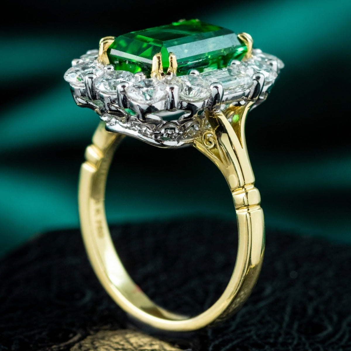 Edwardian Style Tourmaline Diamond Cluster Cocktail Ring With Cert