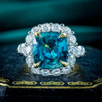 Edwardian Style Zircon Diamond Cluster Ring 6.58ct Blue Zircon