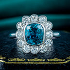 Edwardian Style Zircon Diamond Cluster Ring 5.63ct Blue Zircon