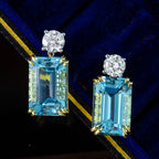 Edwardian Style Aquamarine Diamond Stud Earrings 18ct Gold 17.91ct Aqua