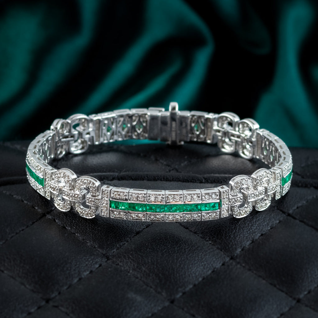 Art Deco Style Emerald Diamond Bracelet 2.45ct Of Emerald