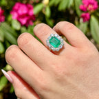 Edwardian Style Emerald Diamond Cluster Ring 3.03ct Emerald