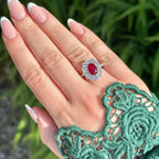 Edwardian Style Ruby Diamond Cluster Ring 2.05ct Burmese Ruby