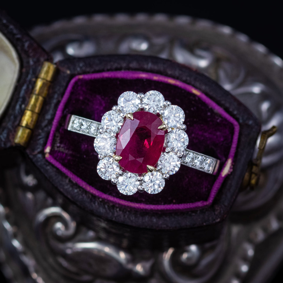 Edwardian Style Ruby Diamond Daisy Cluster Ring 1.67ct Ruby