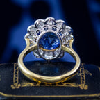 Edwardian Style Sapphire Diamond Daisy Cluster Ring 6.08ct Sapphire With Cert