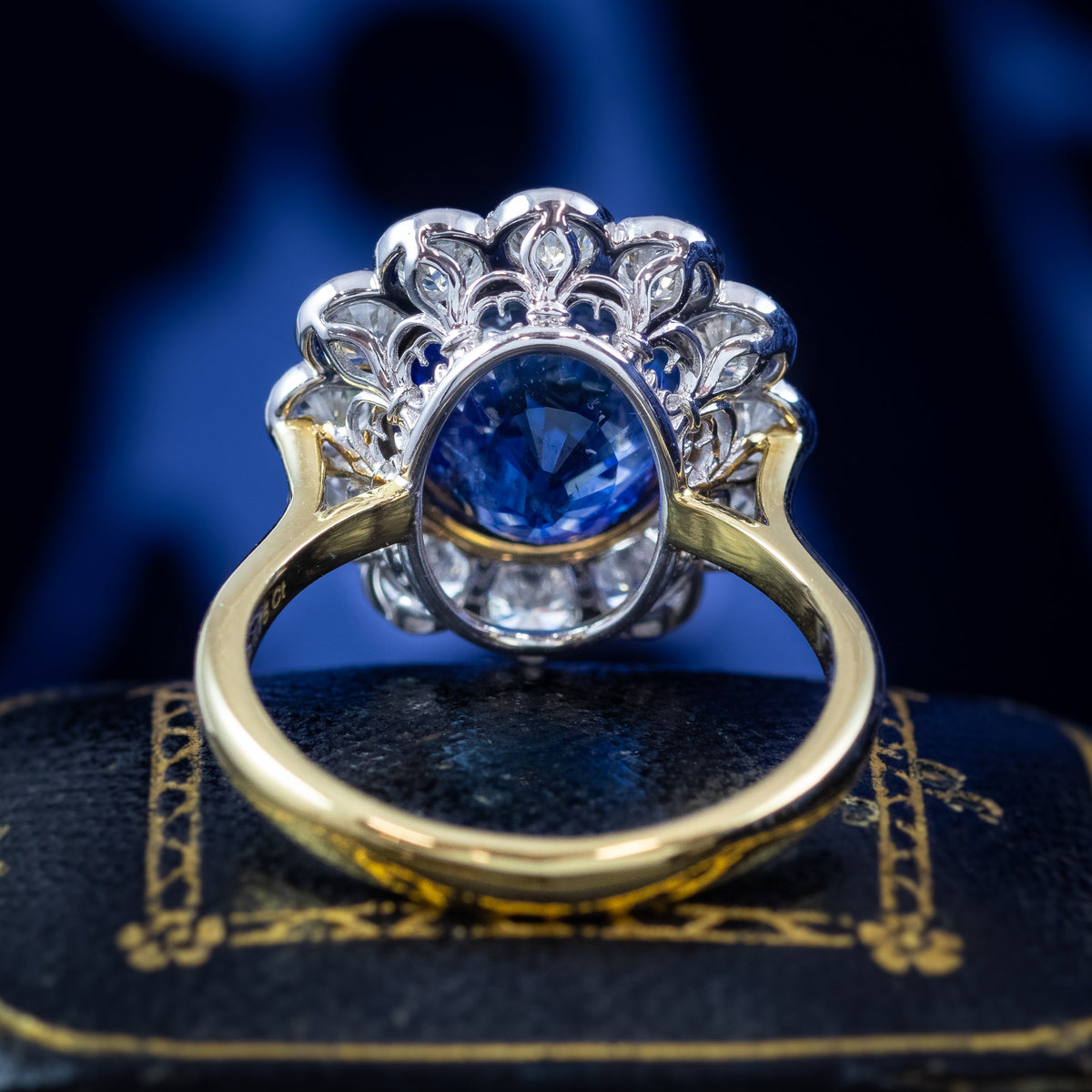 Edwardian Style Sapphire Diamond Daisy Cluster Ring 6.08ct Sapphire With Cert