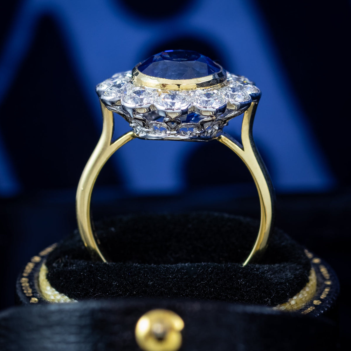 Edwardian Style Sapphire Diamond Daisy Cluster Ring 6.08ct Sapphire With Cert