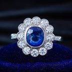 Edwardian Style Sapphire Diamond Daisy Cluster Ring 2.58ct Sapphire