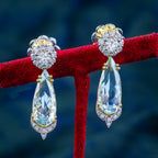 Edwardian Style Aquamarine Diamond Drop Earrings 18ct Gold 7.30ct Aquas