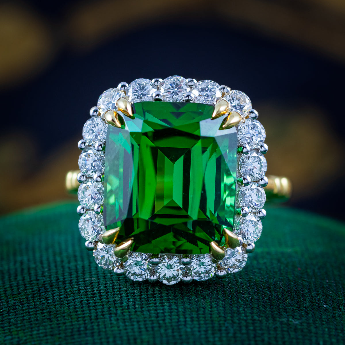 Edwardian Style Green Tourmaline Diamond Cluster Cocktail Ring 14.32ct Centre With Cert