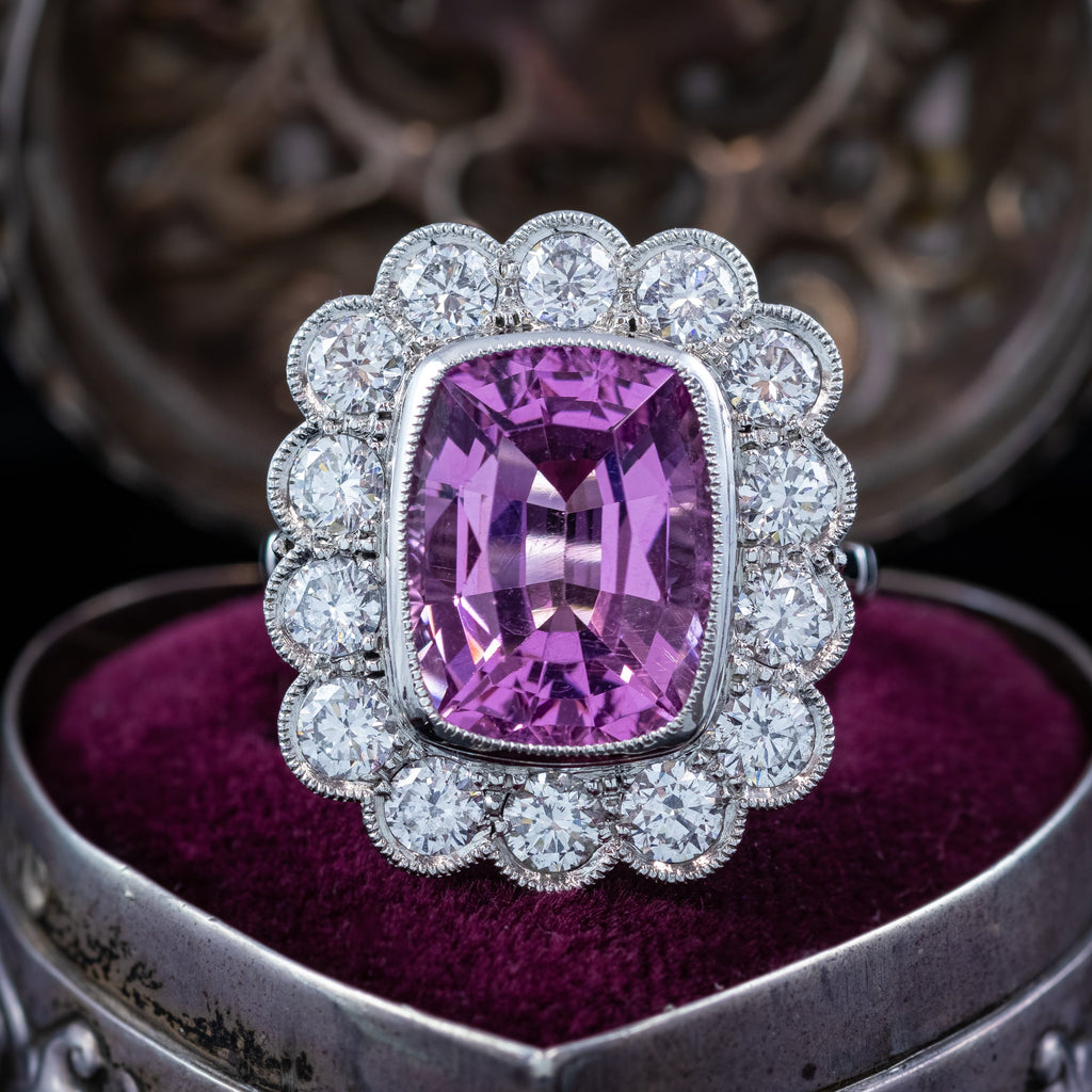 Edwardian Style Morganite Diamond Cluster Cocktail Ring 6.83ct Morganite With Cert