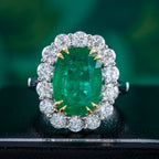 Edwardian Style Emerald Diamond Cluster Cocktail Ring 6.39ct Emerald