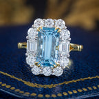 Edwardian Style Aquamarine Diamond Cluster Cocktail Ring 4.10ct Aqua With Cert