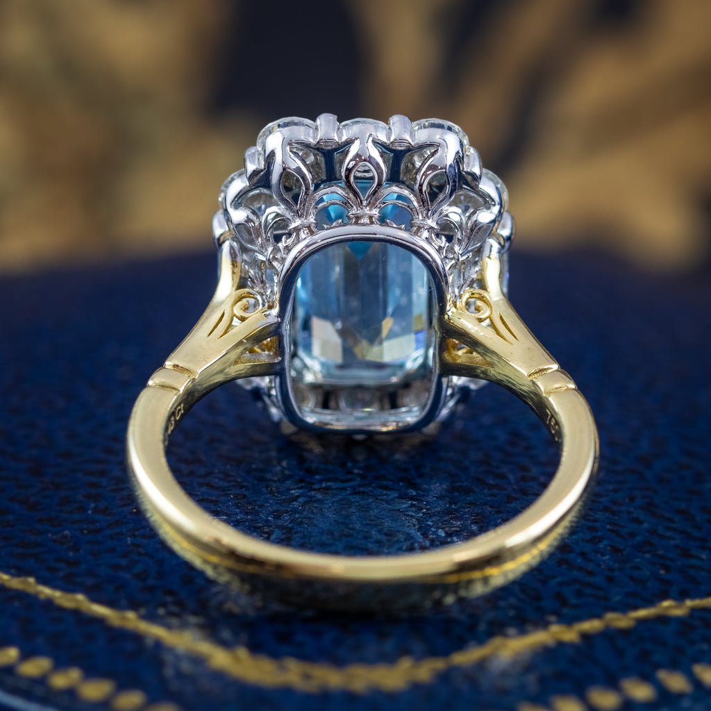 Edwardian Style Aquamarine Diamond Cluster Cocktail Ring 4.10ct Aqua With Cert