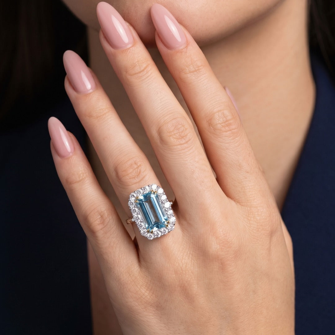 Edwardian Style Aquamarine Diamond Cocktail Cluster Ring 9.05ct Aqua