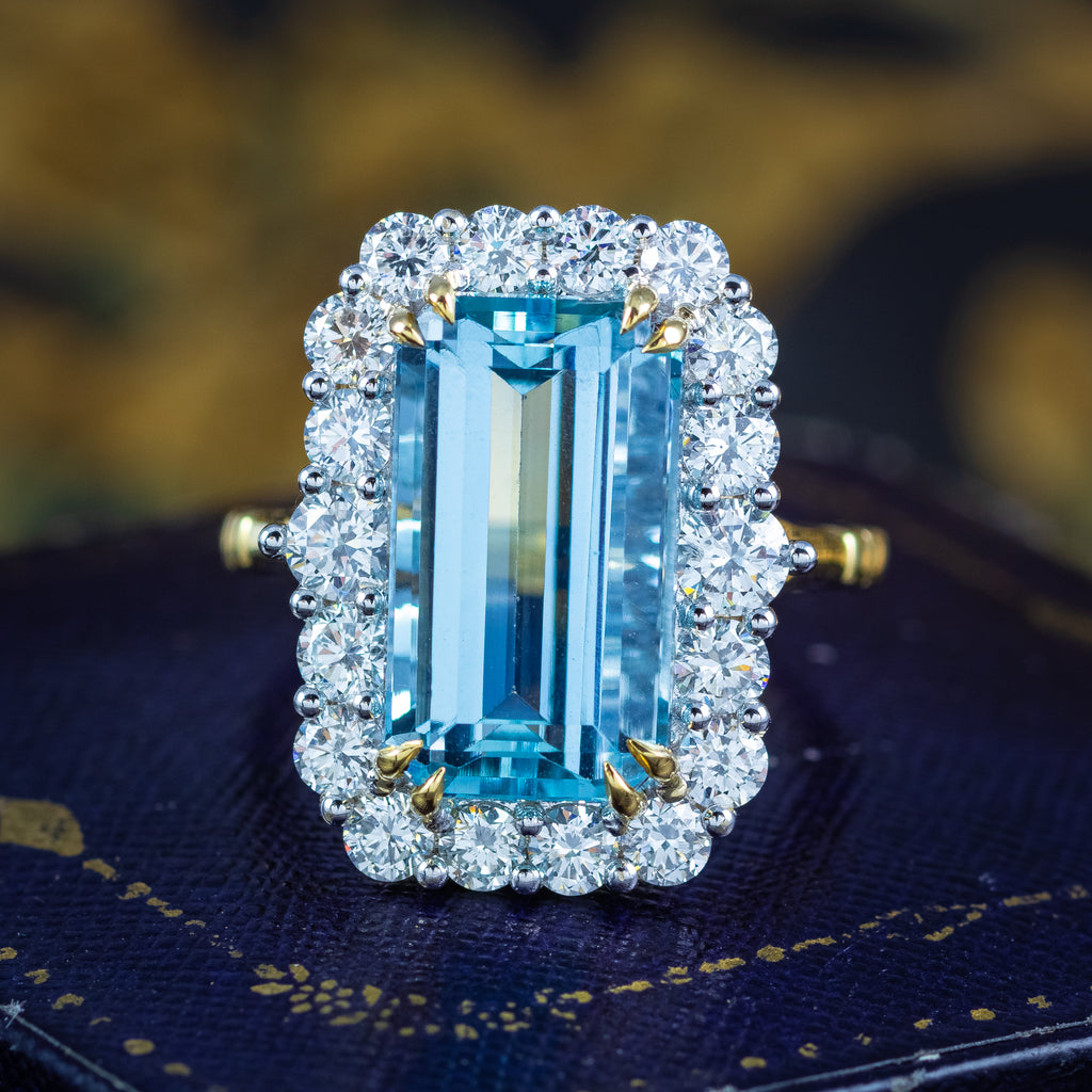 Edwardian Style Aquamarine Diamond Cocktail Cluster Ring 9.05ct Aqua
