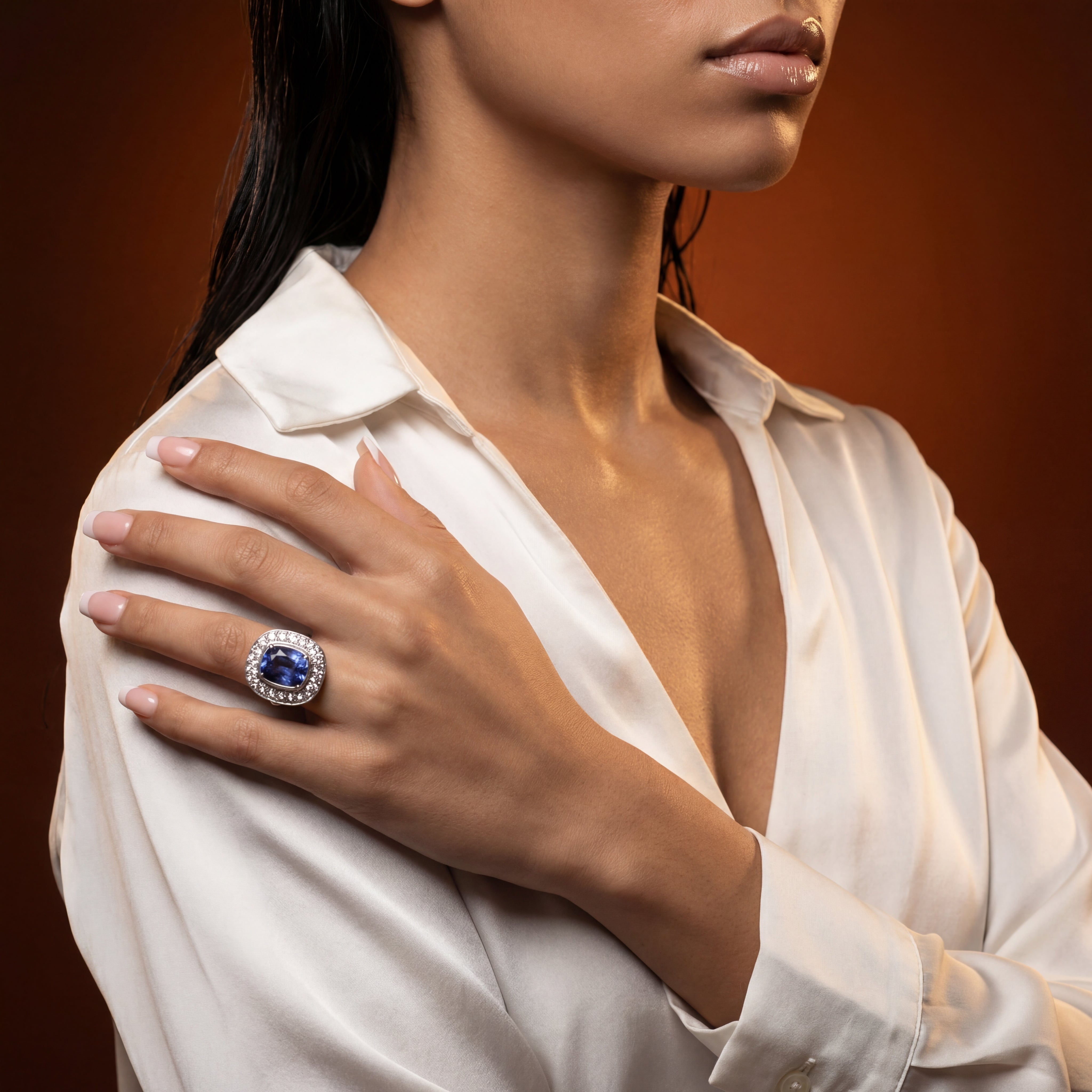 Vintage French Ceylon Sapphire Diamond Cocktail Ring 12.5ct Sapphire With Cert Secondary image