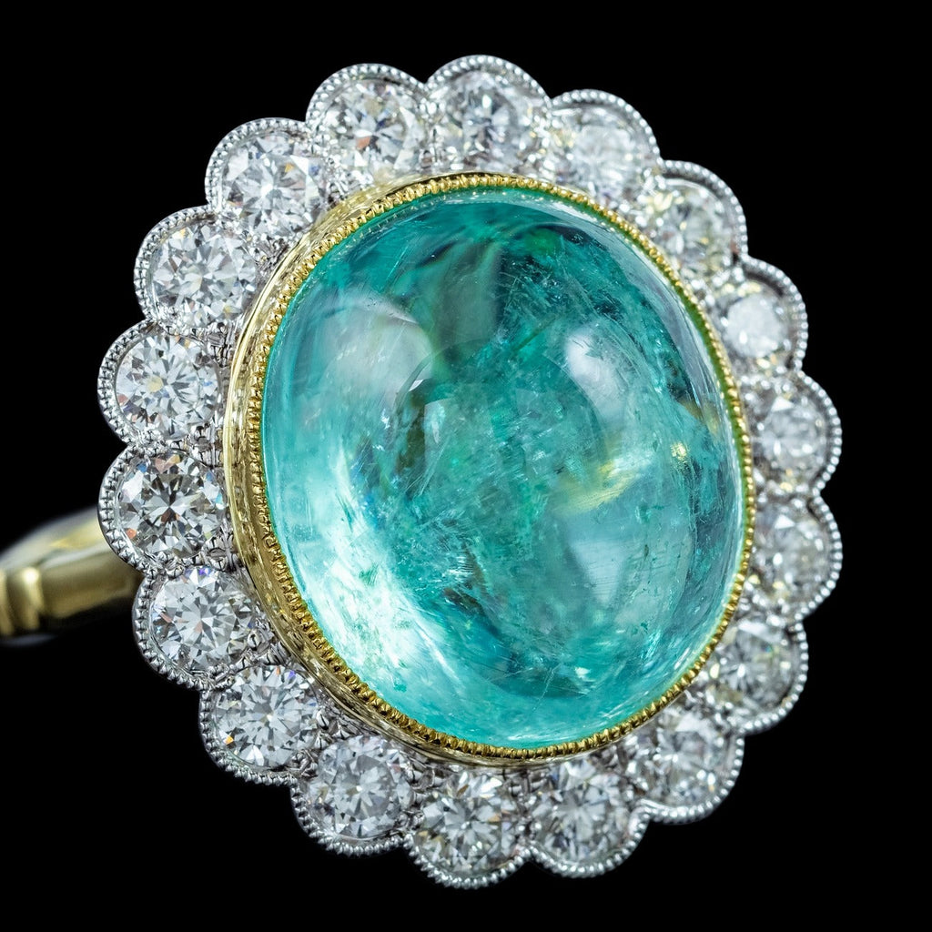 Edwardian Style Paraiba Tourmaline Diamond Cocktail Ring 12.87ct Tourmaline