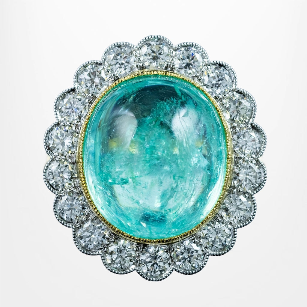Edwardian Style Paraiba Tourmaline Diamond Cluster Cocktail Ring 12.87ct Tourmaline