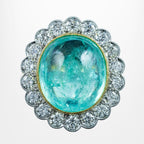 Edwardian Style Paraiba Tourmaline Diamond Cluster Cocktail Ring 12.87ct Tourmaline