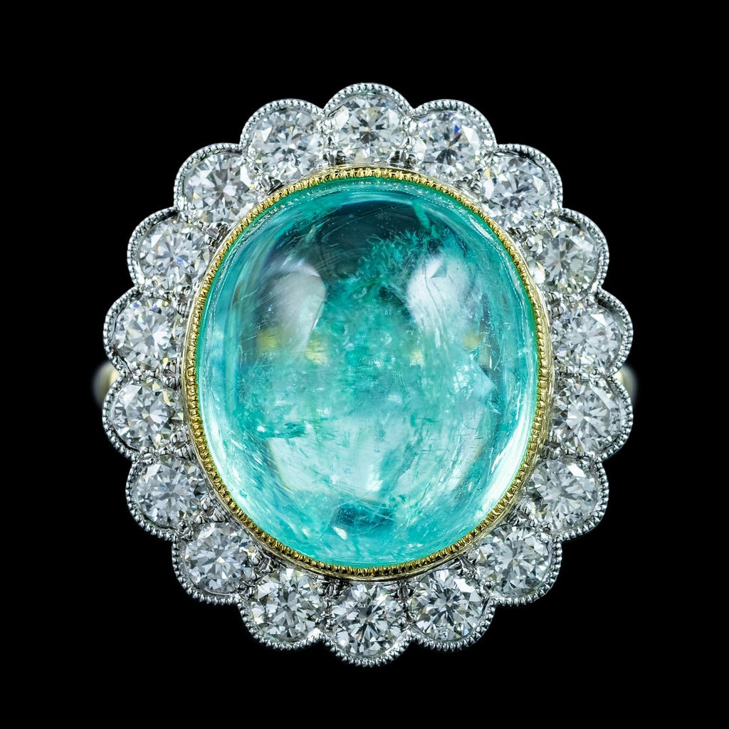 Edwardian Style Paraiba Tourmaline Diamond Cocktail Ring 12.87ct Tourmaline