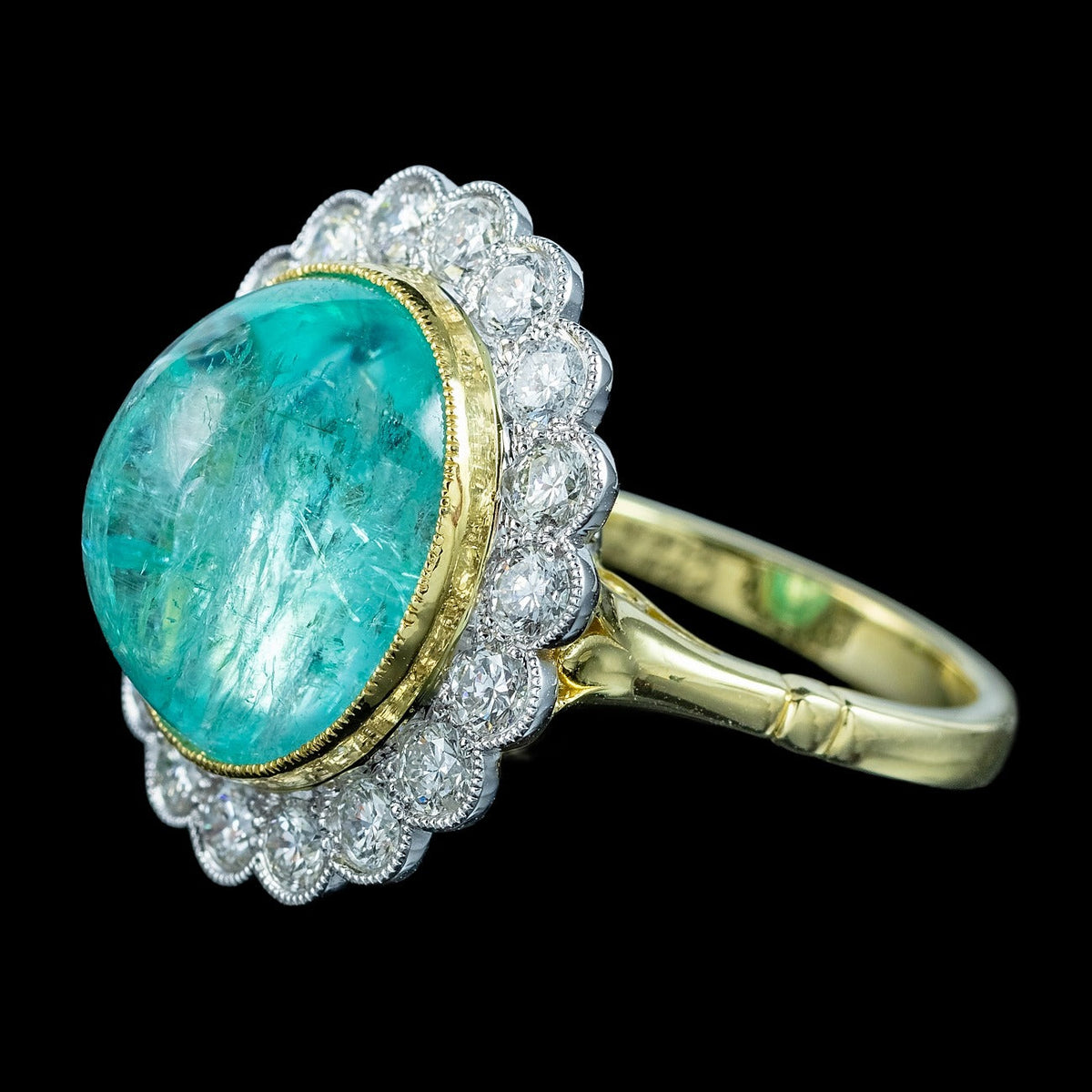 Edwardian Style Paraiba Tourmaline Diamond Cocktail Ring 12.87ct Tourmaline